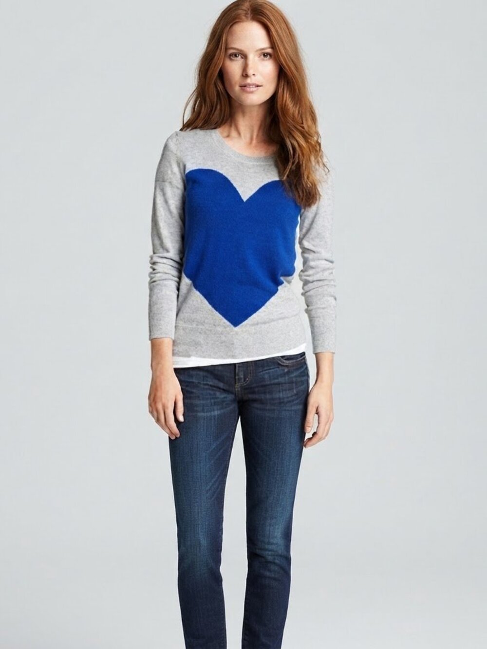 NWOT! Halogen - Love Heart Crewneck Sweater | Size Small | Gray and Blue